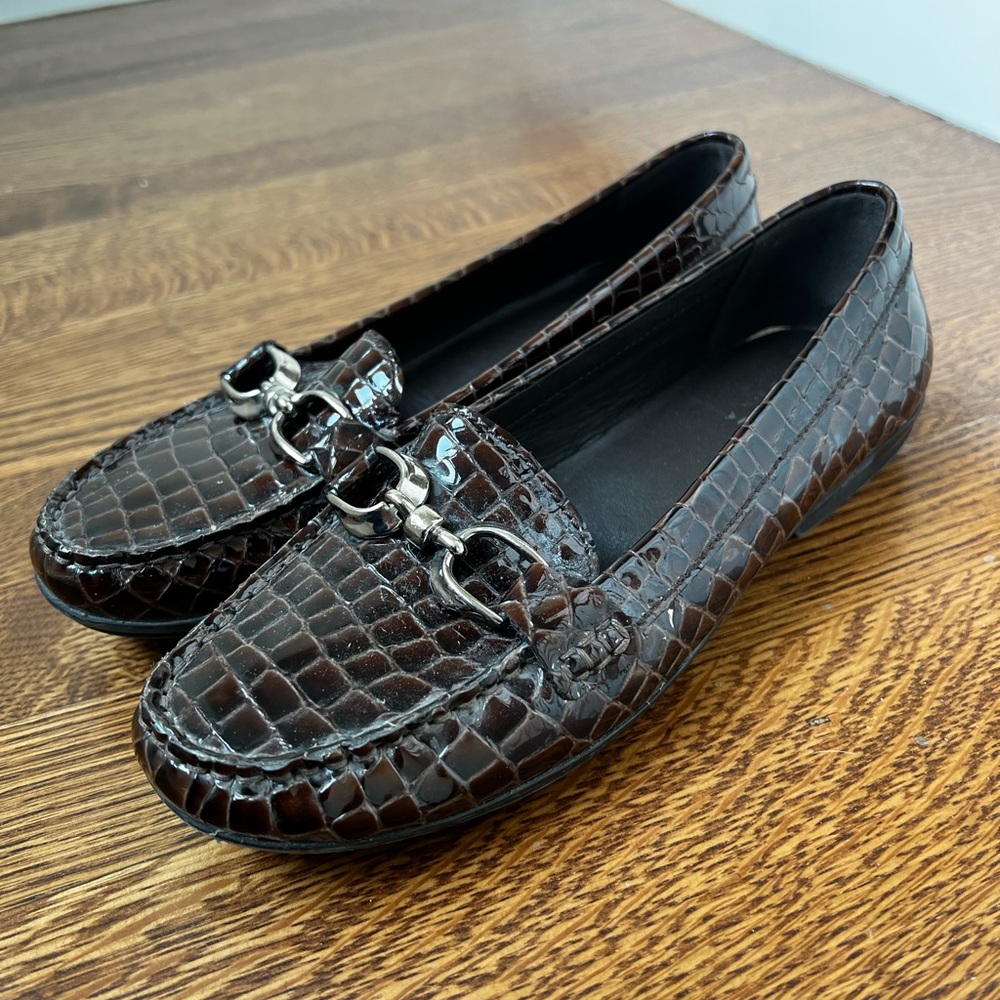 GEOX Respira Croc Embossed Leather Horse Bit Penny Loafers Preppy Classic 38